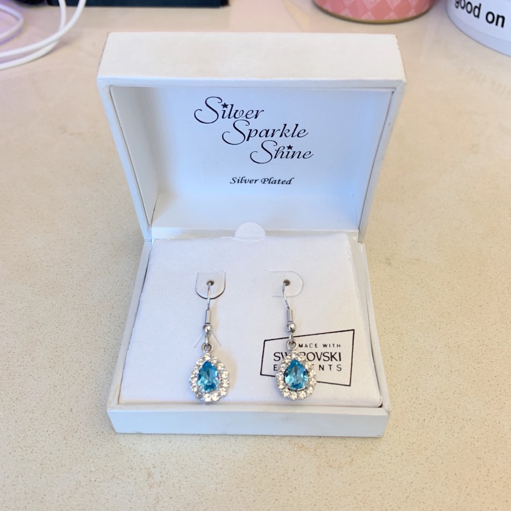 Silver Plated Aqua Marine and Swarovski Earrings